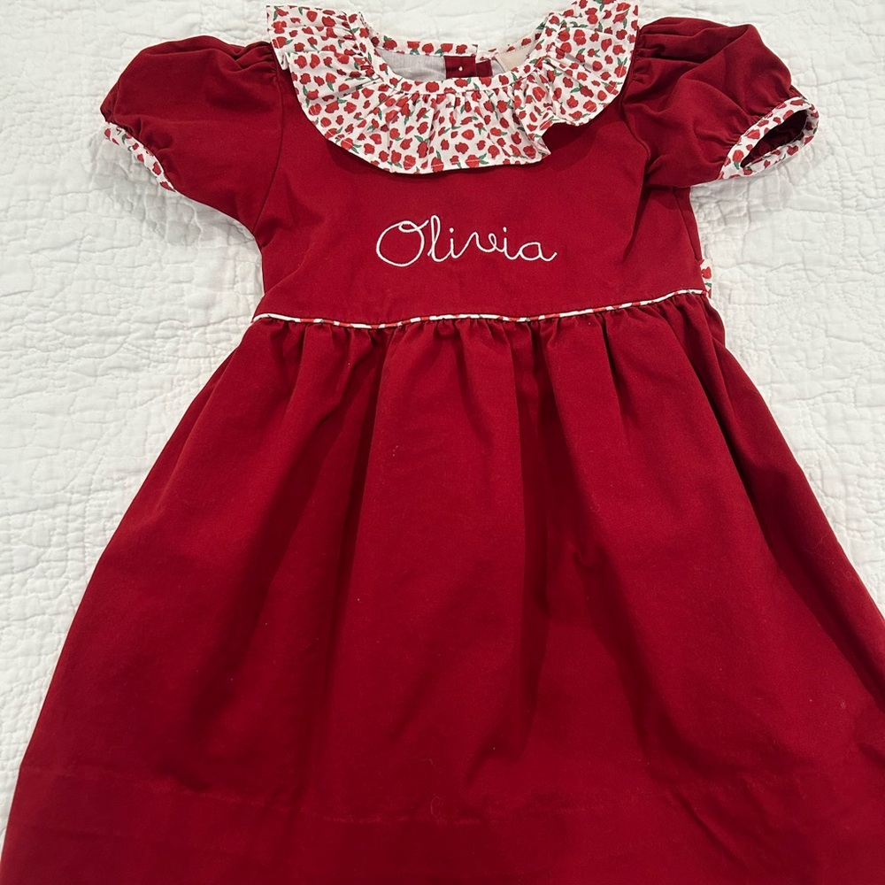 Charming Red Kids Dress with Ruffled Collar